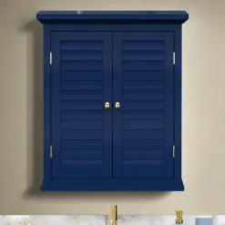 Armoire De Salle De Bains|Teamson Home Armoire murale de salle de bain en effet bois bleu avec 2 portes