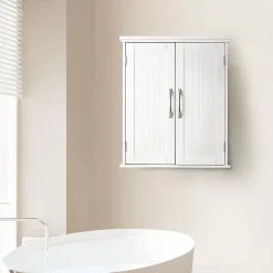 Teamson Home Armoire murale en effet bois blanc avec 2 portes et étagères