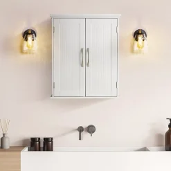 Teamson Home Armoire murale en effet bois blanc avec 2 portes et étagères