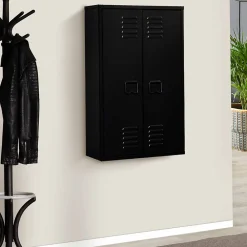 Armoire De Salle De Bains|IDMarket Armoire murale ESTER 2 portes métal noir design industriel