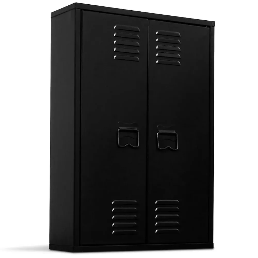 Armoire De Salle De Bains|IDMarket Armoire murale ESTER 2 portes métal noir design industriel