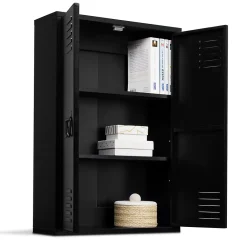 Armoire De Salle De Bains|IDMarket Armoire murale ESTER 2 portes métal noir design industriel