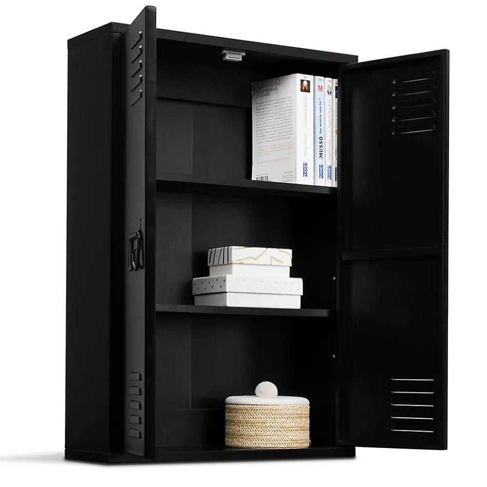 Armoire De Salle De Bains|IDMarket Armoire murale ESTER 2 portes métal noir design industriel