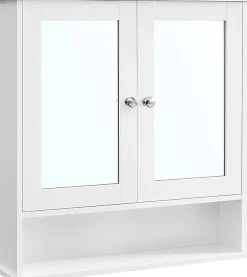 Nature Pro Armoire Murale, Meuble Salle de Bain, Placard de Rangement, Armoire Suspendue, 2 Portes-miroir et Compartiment Ouvert