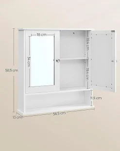 Nature Pro Armoire Murale, Meuble Salle de Bain, Placard de Rangement, Armoire Suspendue, 2 Portes-miroir et Compartiment Ouvert