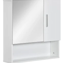 Armoire De Salle De Bains|kleankin Armoire murale miroir de salle de bain - 2 portes, étagères, niche - dim. 54L x 15,2l x 55,3H cm - MDF blanc