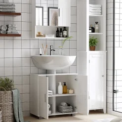 Armoire De Salle De Bains|kleankin Armoire murale miroir de salle de bain - 2 portes, étagères, niche - dim. 54L x 15,2l x 55,3H cm - MDF blanc