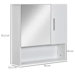 Armoire De Salle De Bains|kleankin Armoire murale miroir de salle de bain - 2 portes, étagères, niche - dim. 54L x 15,2l x 55,3H cm - MDF blanc