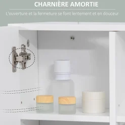Armoire De Salle De Bains|kleankin Armoire murale miroir de salle de bain - 2 portes, étagères, niche - dim. 54L x 15,2l x 55,3H cm - MDF blanc