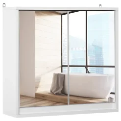 Armoire De Toilette|Homcom Armoire murale miroir salle de bain 2 étagères dim. 48L x 14l x 45H cm panneaux particules MDF blanc