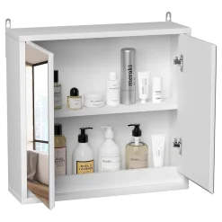 Armoire De Toilette|Homcom Armoire murale miroir salle de bain 2 étagères dim. 48L x 14l x 45H cm panneaux particules MDF blanc