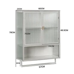 Armoire De Salle De Bains|Okwish Armoire Murale Moderne avec Portes Vitrées et Porte-Serviettes, Meuble Mural avec Étagères - 60x23x78 cm - Blanc, Verre+Métal