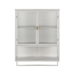 Armoire De Salle De Bains|Okwish Armoire Murale Moderne avec Portes Vitrées et Porte-Serviettes, Meuble Mural avec Étagères - 60x23x78 cm - Blanc, Verre+Métal