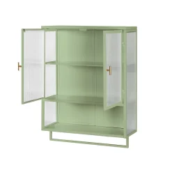Okwish Armoire Murale Moderne avec Portes Vitrées et Porte-Serviettes, Meuble Mural avec Étagères - 60x23x78 cm - Vert, Verre+Métal
