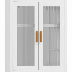 Armoire De Salle De Bains|Homcom Armoire murale métal salle de bain étagère 2 portes acrylique cannelé 40 x 14 x 50 cm blanc doré