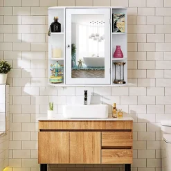 Armoire De Salle De Bains|Meuble De Salle De Bains Faible Profondeur|Giantex Armoire Murale pour Salle de Bain 65 x 17 x 63CM Blanc