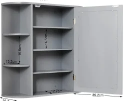 Giantex Armoire Murale pour Salle de Bain 10 Etageres avec Miroir Plusieurs Tablettes de Differentes Tailles 65 x 17 x 63CM Gris