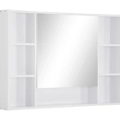 kleankin Armoire murale salle de bain avec miroir - 7 niches, étagère - 100 x 15 x 70 cm - MDF blanc