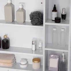 kleankin Armoire murale salle de bain avec miroir - 7 niches, étagère - 100 x 15 x 70 cm - MDF blanc
