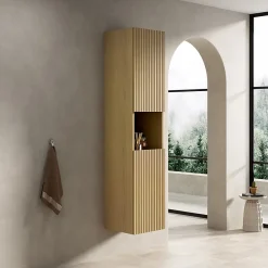 ProximaX Armoire murale salle de bain 160 cm, meuble étroit avec 2 portes et 1 compartiment ouvert, finition bois Corolla