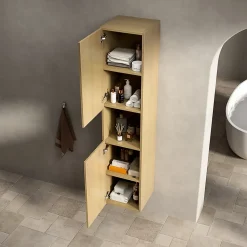 ProximaX Armoire murale salle de bain 160 cm, meuble étroit avec 2 portes et 1 compartiment ouvert, finition bois Corolla