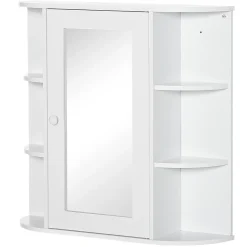Etagère Salle De Bains|ProximaX Armoire murale salle de bain blanche avec miroir, 8 compartiments, meuble suspendu multifonction, 66 x 17 x 63 cm