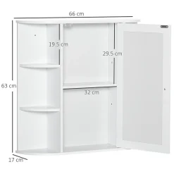 Etagère Salle De Bains|ProximaX Armoire murale salle de bain blanche avec miroir, 8 compartiments, meuble suspendu multifonction, 66 x 17 x 63 cm