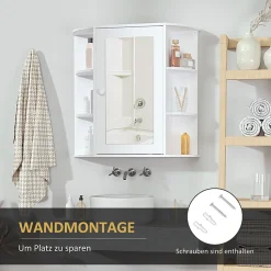 Etagère Salle De Bains|ProximaX Armoire murale salle de bain blanche avec miroir, 8 compartiments, meuble suspendu multifonction, 66 x 17 x 63 cm