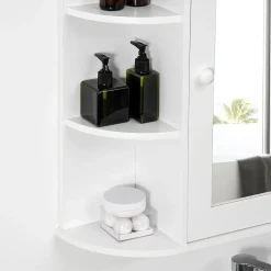 Etagère Salle De Bains|ProximaX Armoire murale salle de bain blanche avec miroir, 8 compartiments, meuble suspendu multifonction, 66 x 17 x 63 cm