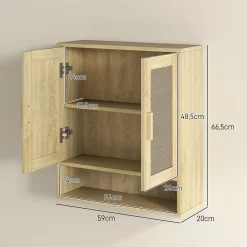 Homcom Armoire murale salle de bain WC style bohème - 2 portes, étagère, niche - effet rotin bois clair