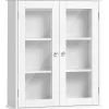 kleankin Armoire murale salle de bain 2 portes vitrées 2 étagères 55 x 20 x 65 cm blanc