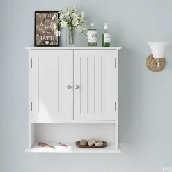 Armoire De Salle De Bains|ProximaX Armoire murale salle de bain blanche à double porte, armoire à pharmacie avec étagères réglables, multi-usage