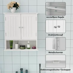 Armoire De Salle De Bains|ProximaX Armoire murale salle de bain blanche à double porte, armoire à pharmacie avec étagères réglables, multi-usage