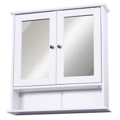 Homcom Armoire murale étagère salle de bain 56L x 13l x 58H cm double porte miroir étagère réglable MDF blanc