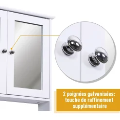 Homcom Armoire murale étagère salle de bain 56L x 13l x 58H cm double porte miroir étagère réglable MDF blanc