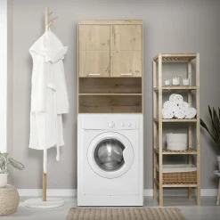 Ml-Design Armoire pour machine à laver 63x24x187 cm armoire haute MDF chêne salle de bain