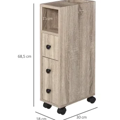 Meuble Wc|kleankin Armoire pour papier toilette - porte-papier toilette - 3 niveaux + sortie papier - aspect chêne clair