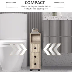 Meuble Wc|kleankin Armoire pour papier toilette - porte-papier toilette - 3 niveaux + sortie papier - aspect chêne clair