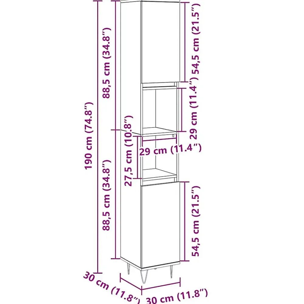Vidaxl Armoire salle de bain chêne sonoma 30x30x190 cm