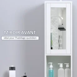kleankin Armoire salle de bain, meuble de rangement colonne avec miroir, 2 portes, étagères réglables, 30x28x170cm, blanc