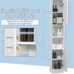 kleankin Armoire salle de bain, meuble de rangement colonne avec miroir, 2 portes, étagères réglables, 30x28x170cm, blanc