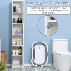kleankin Armoire salle de bain, meuble de rangement colonne avec miroir, 2 portes, étagères réglables, 30x28x170cm, blanc