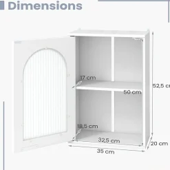 Etagère Salle De Bains|Giantex Armoire Salle de Bain,avec Porte en Verre Trempé Canne, au-Dessus des Toilettes avec Étagère Réglable pour Salon Buanderie, Blanc