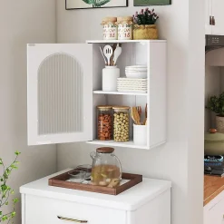 Etagère Salle De Bains|Giantex Armoire Salle de Bain,avec Porte en Verre Trempé Canne, au-Dessus des Toilettes avec Étagère Réglable pour Salon Buanderie, Blanc