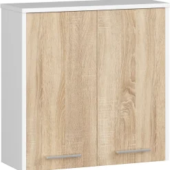 Akord Furniture Factory Armoire salle de bains AKORD FIN Meuble Haut Suspendue Blanche 60 cm 2 portes façade Chêne Sonoma 2 étagères 60x22,5x60 cm
