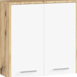 Akord Furniture Factory Armoire salle de bains AKORD FIN accr. au mur Chêne Artisan 60 cm 2 portes façade Blanche 2 étagères 60x22,5x60 cm