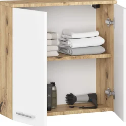 Akord Furniture Factory Armoire salle de bains AKORD FIN accr. au mur Chêne Artisan 60 cm 2 portes façade Blanche 2 étagères 60x22,5x60 cm