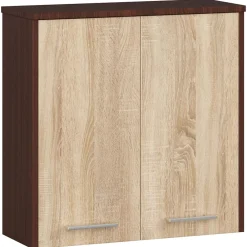 Akord Furniture Factory Armoire salle de bains AKORD FIN Meuble Haut Suspendue Wengé 60 cm 2 portes façade Chêne Sonoma 2 étagères 60x22,5x60 cm
