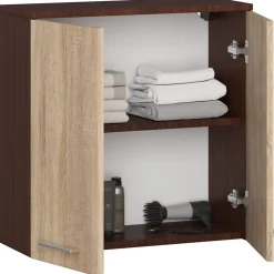 Akord Furniture Factory Armoire salle de bains AKORD FIN Meuble Haut Suspendue Wengé 60 cm 2 portes façade Chêne Sonoma 2 étagères 60x22,5x60 cm