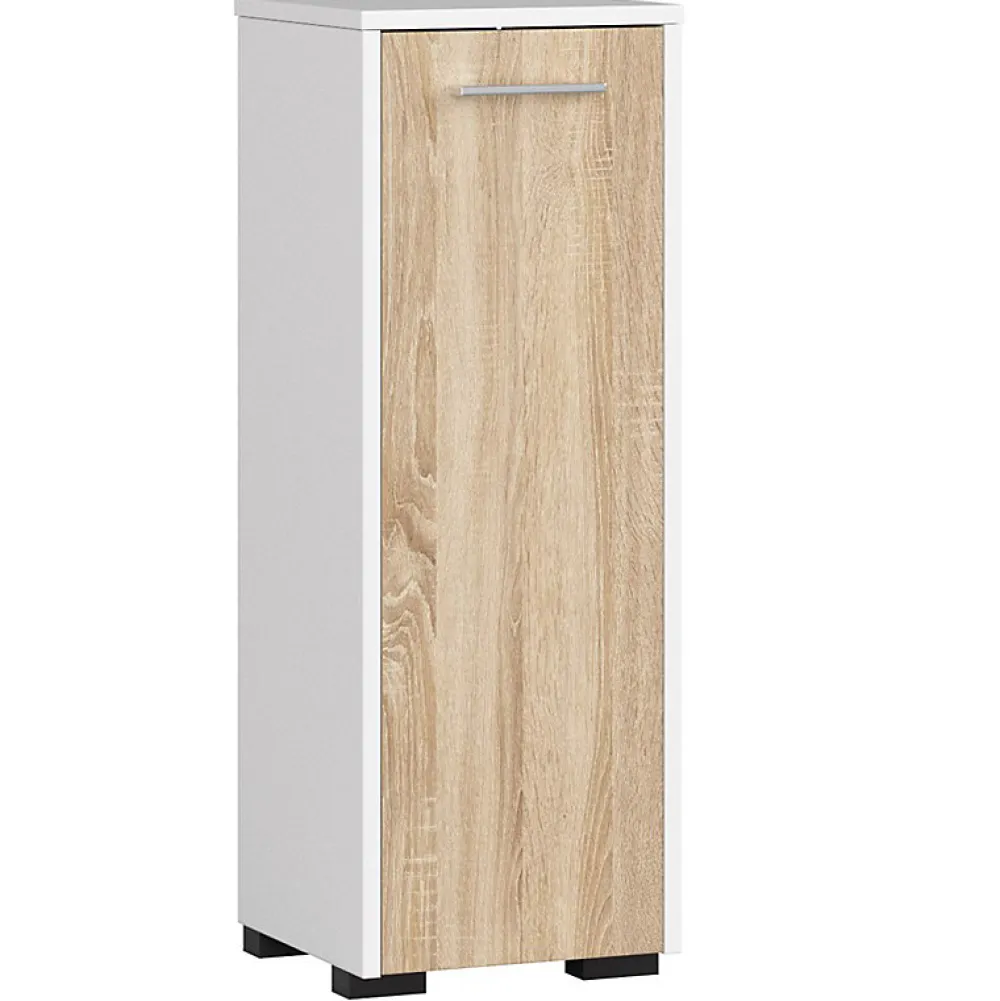 Akord Furniture Factory Armoire salle de bains AKORD FIN Blanche 30 cm 1 porte façade Chêne Sonoma 2 étagères 30x30x85 cm